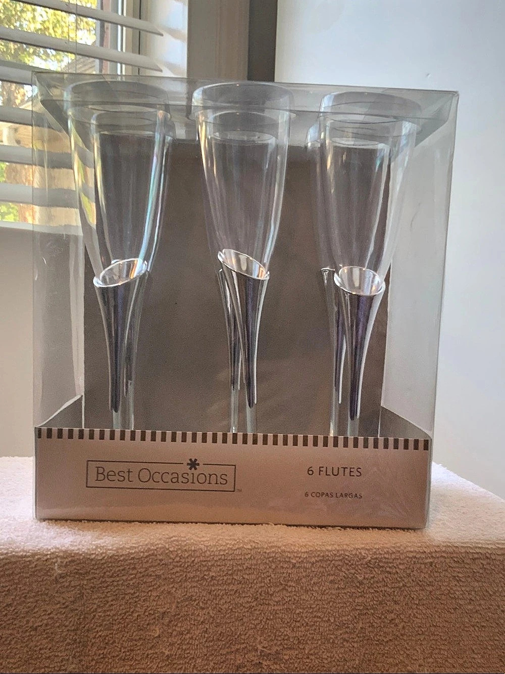 Best Occasions 6 Champagne Flutes Clear & Silver NWT